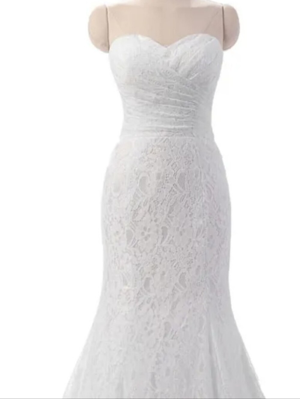 Strapless White Lace Mermaid Wedding Dress Ribbon Lace-up Back Boning Size 16